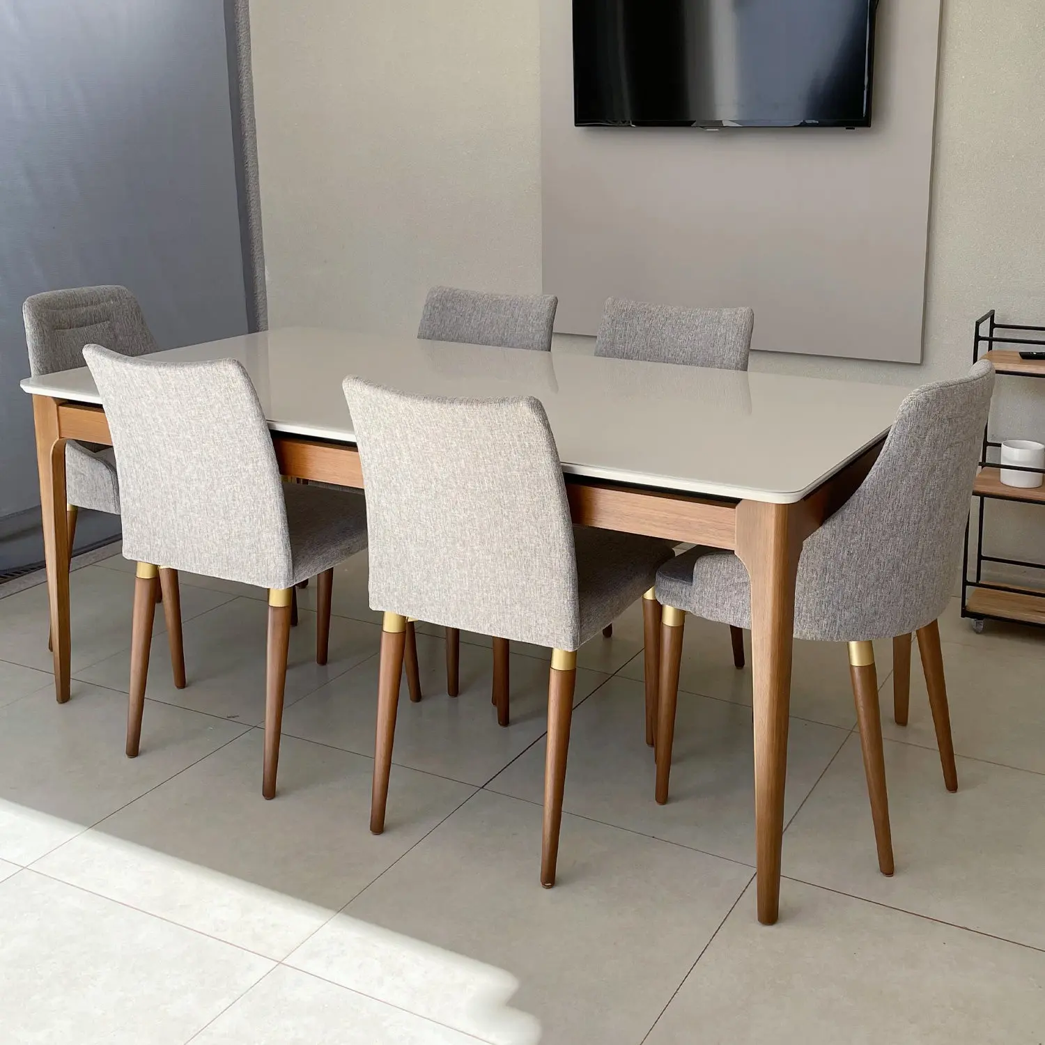 Mesa de Jantar Addar - Natural c/ Vidro Off White - Imagem 7