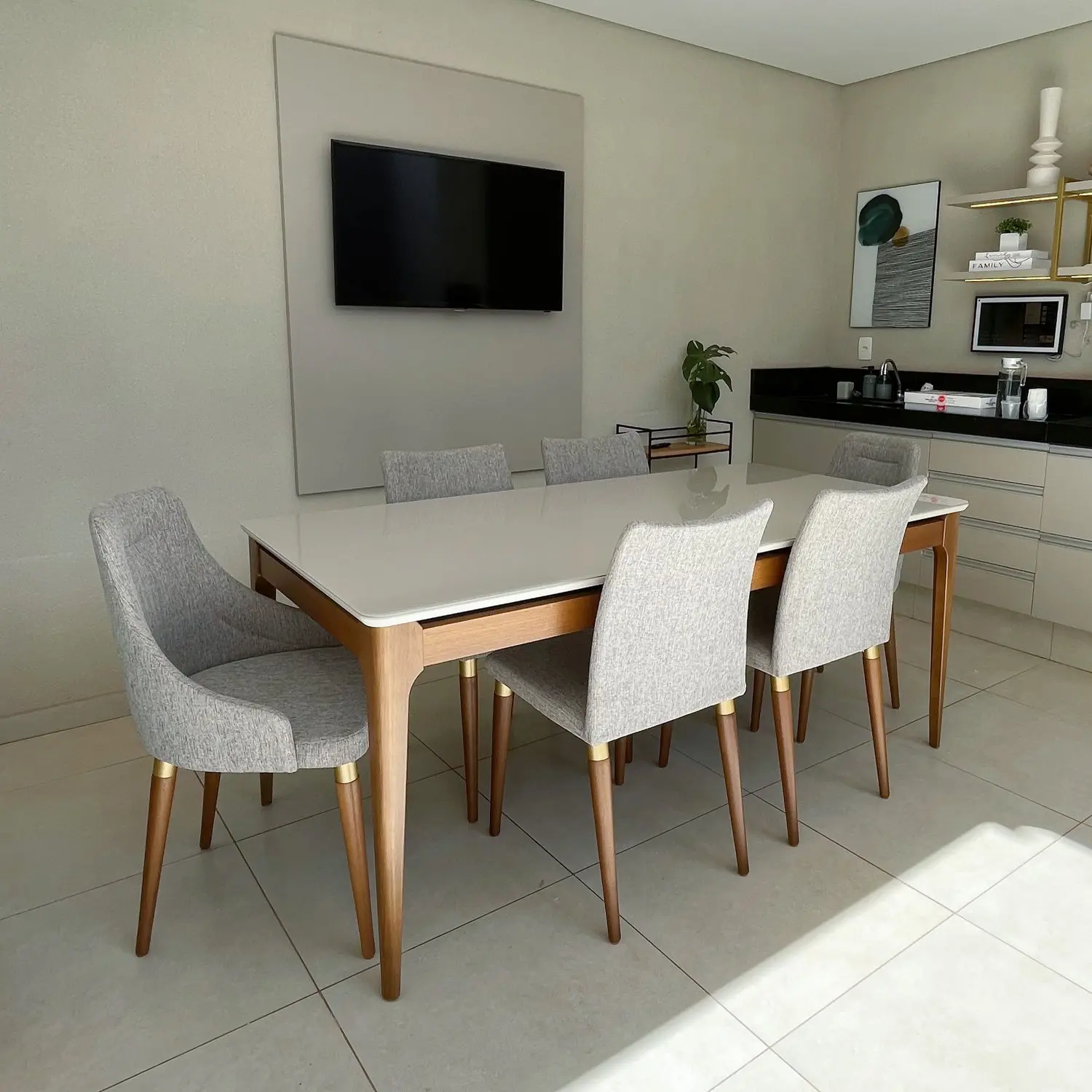 Mesa de Jantar Addar - Natural c/ Vidro Off White - Imagem 6