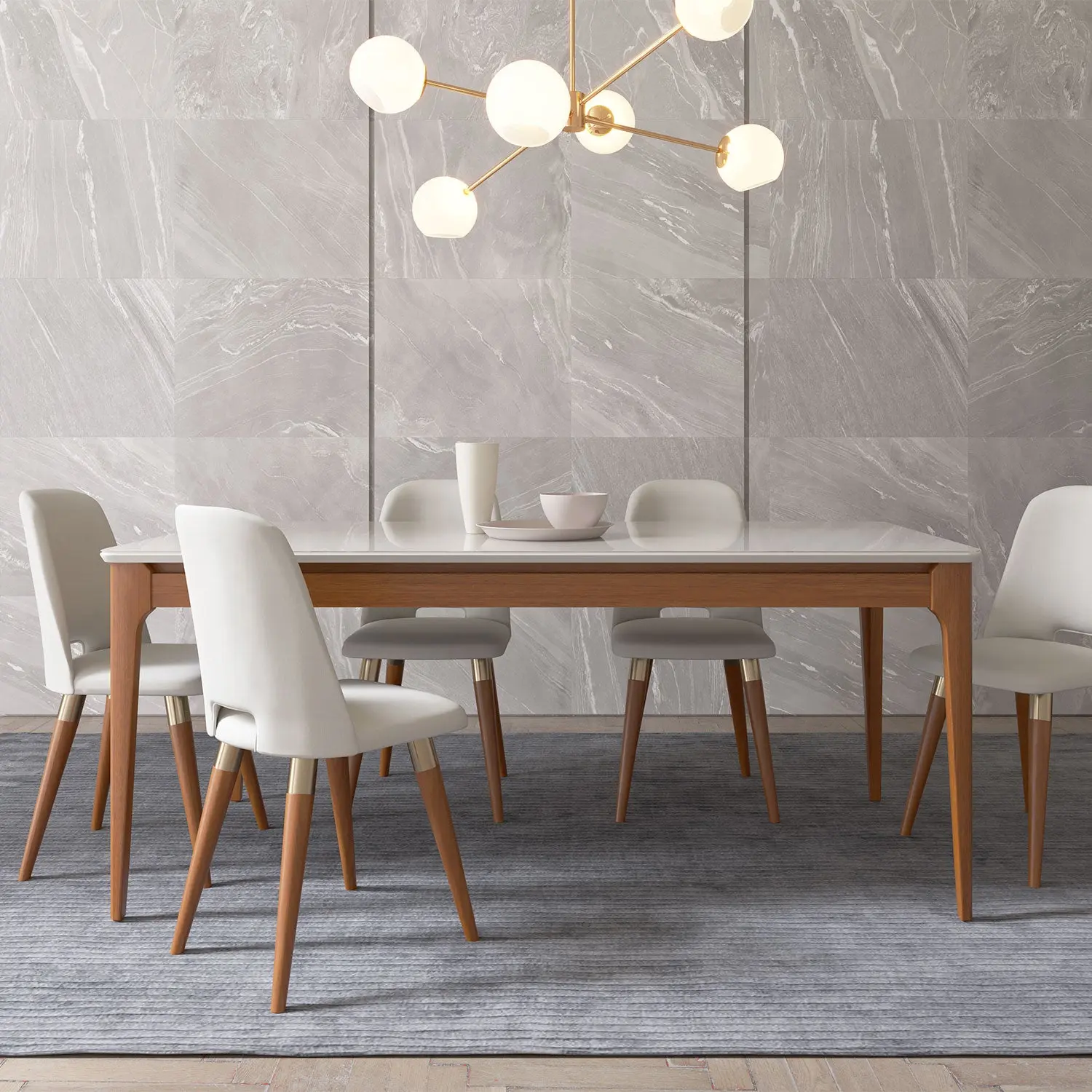 Mesa de Jantar Addar - Natural c/ Vidro Off White - Imagem 4