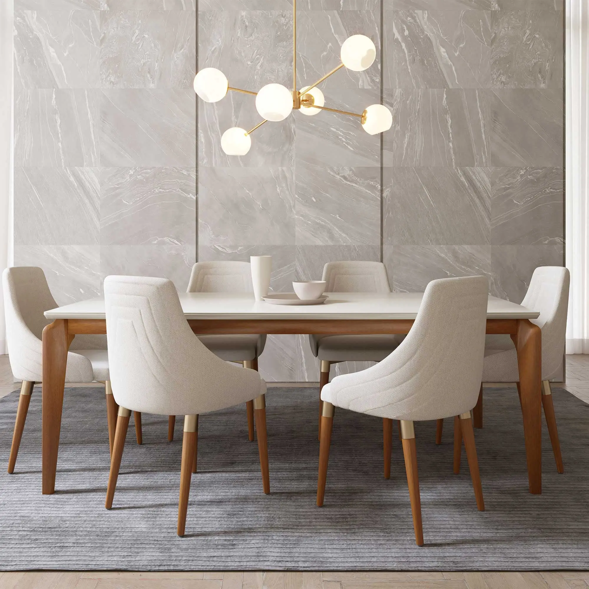 Mesa de Jantar Lauren - Natural c/ Vidro Off White - Imagem 4